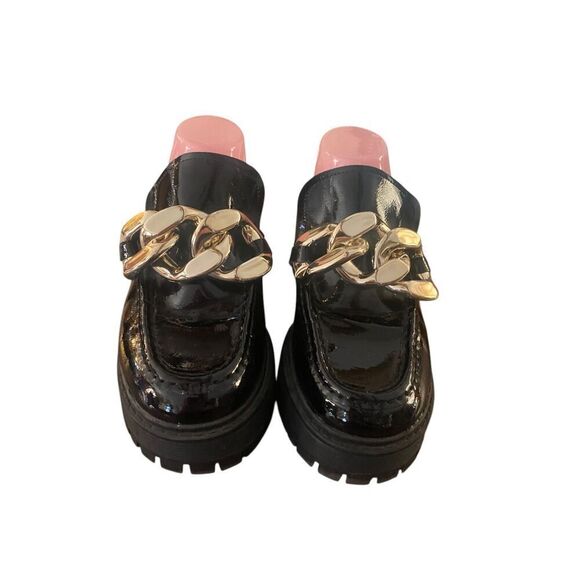 Steve Madden Black with Gold Chain Chunky Platform Loafers Shoes Women's Sz 11 - Picture 2 of 9